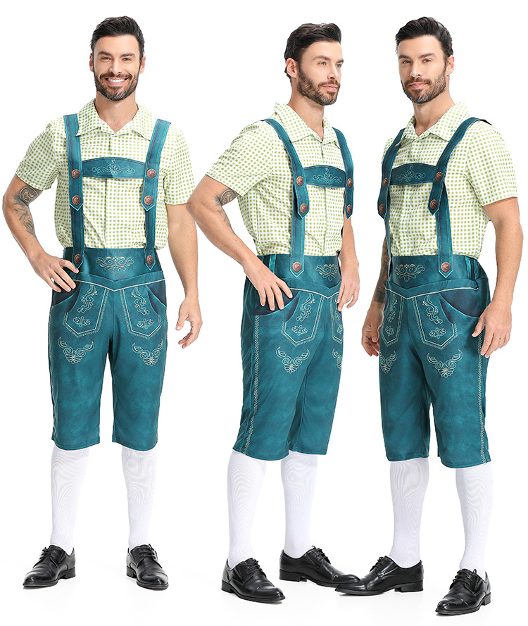 Mens Traditional Bavarian Lederhosen Costume Set with Embroidered Design